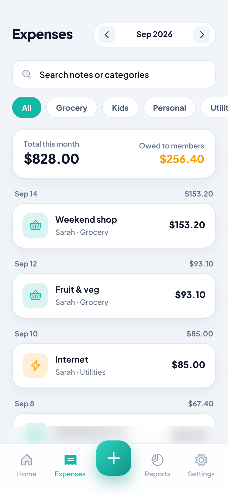 Expense history created from a finished shopping trip