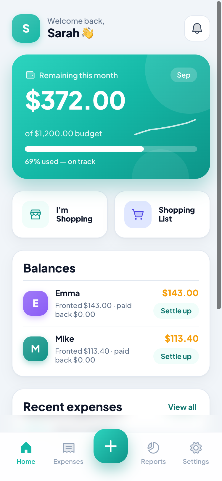 ShareLista household home screen