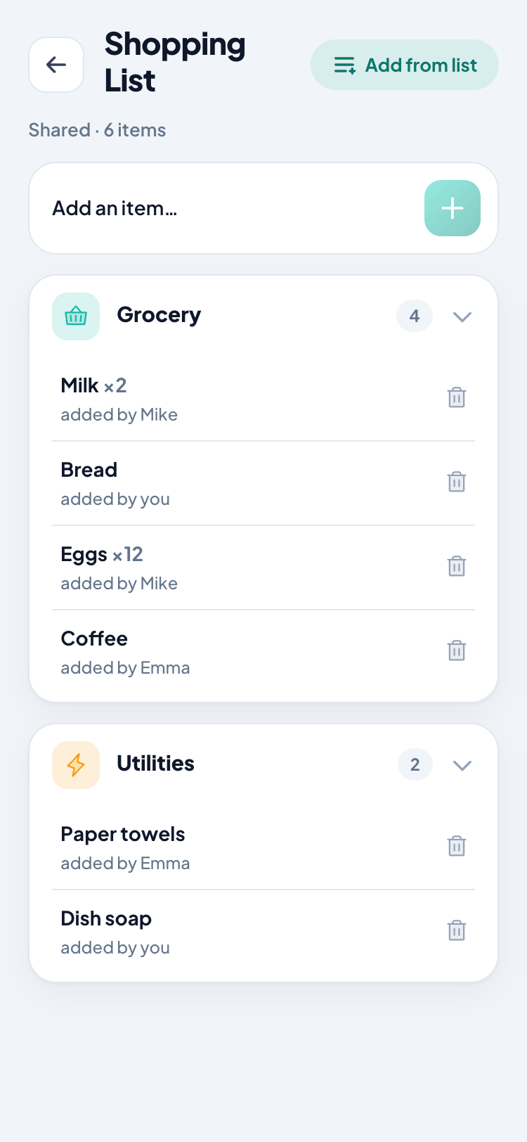 Shared ShareLista shopping list